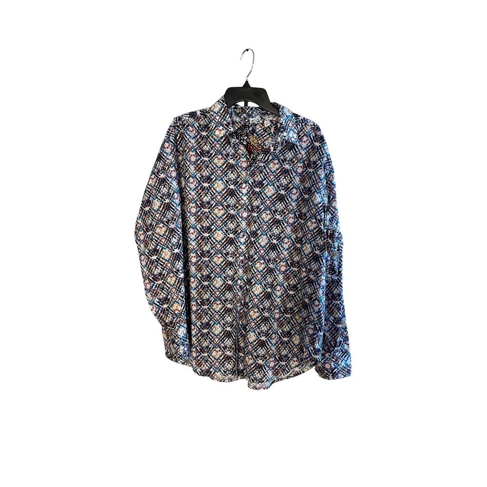 Robert Graham Mens Pinebrook Long Sleeve Button-Up Shirt Size 1XL 100% cotton